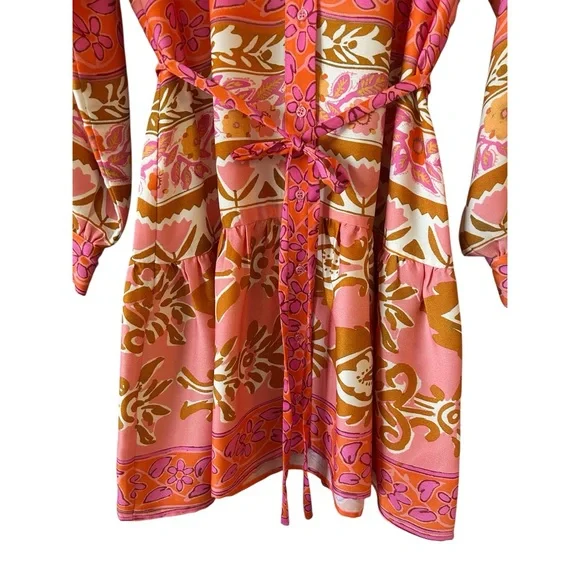 ALEX MARIE Wren Pink Orange Floral Long Sleeve Boho Dress Sz 18 NWT Retro Print - Picture 5 of 13
